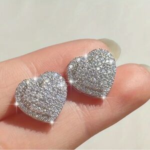 Sparkling Silver Heart Pavé Earrings